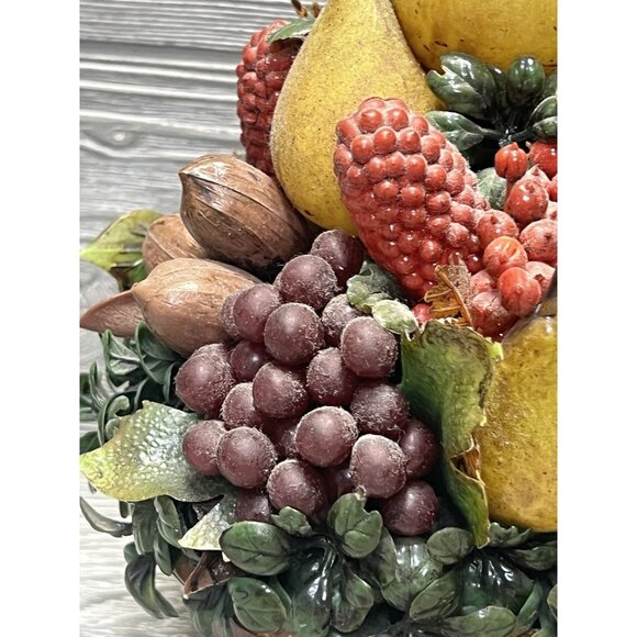Faux Fruit Arrangement in Vintage Hull Pottery Bean Bowl Kim Originals 9.5” - Picture 3 of 9